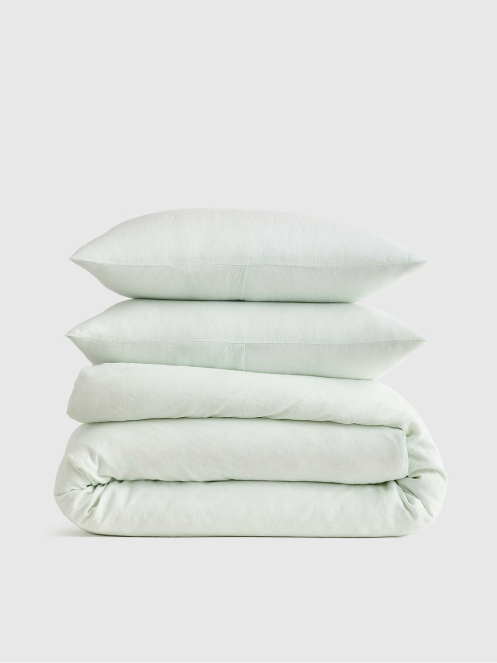 New Quince European Linen Duvet Set with Shams & Bag Mint Green Full/Queen